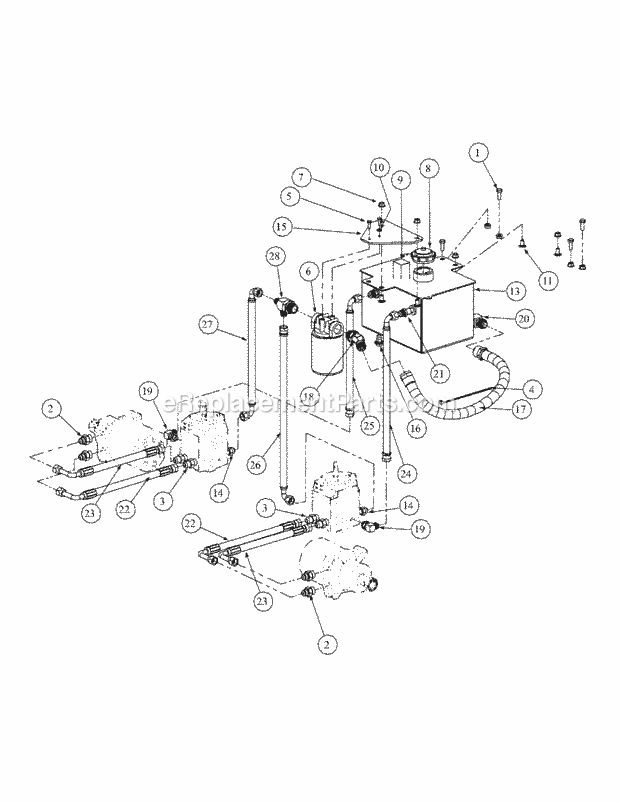 Hydro Pump Assembly Diagram and Parts List for M54-KH 53BB5B8W750-25-HP Cub Cadet Lawn Tractor